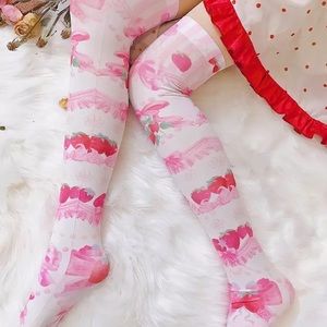 Kawaii Strawberry Lolita Stocking Socks Pink Bows